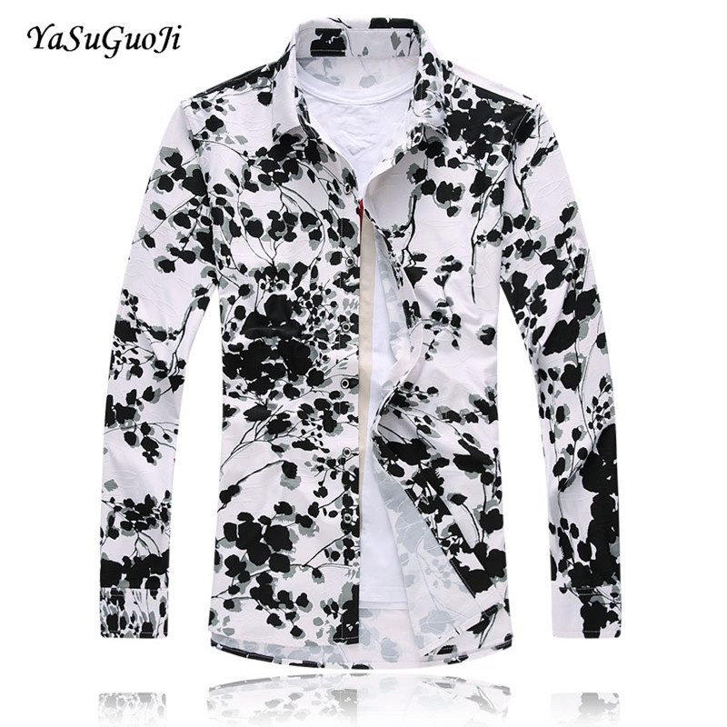 

Free shipping new 2017 chinese vintage style floral print long sleeve shirt men plus size 7xl mercerized men dress shirt /CS23, 1090