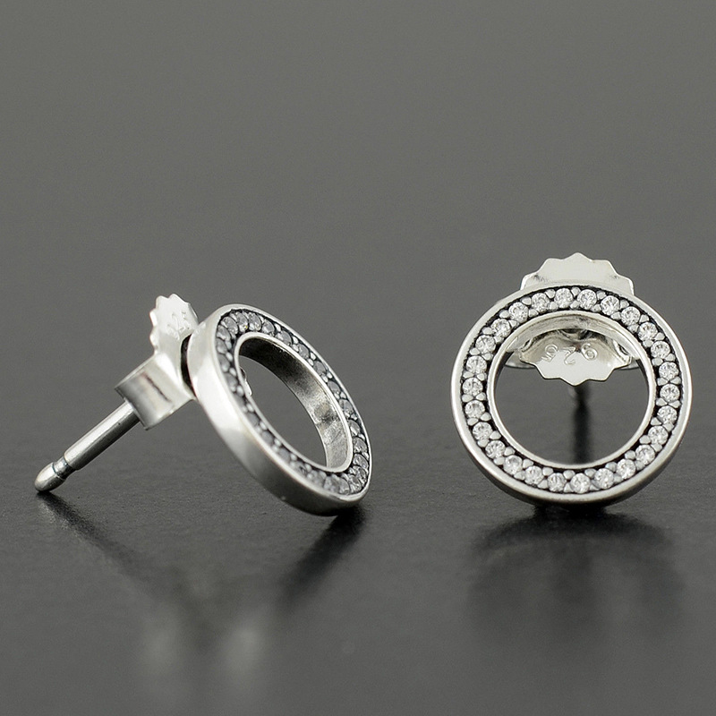 

Classic design 925 Sterling Silver Circle Stud Earring with Original box for Perpetual Pandora Crystal Earrings with logo