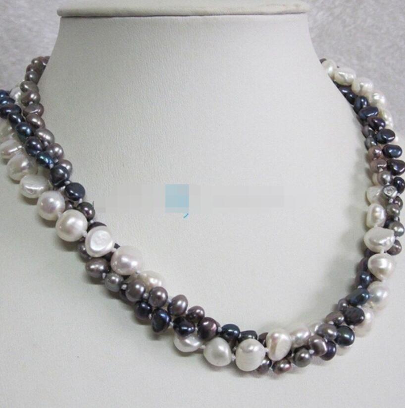 Enorme 18/" 9-10MM Blanco Barroca agua dulce collar de perlas de plata