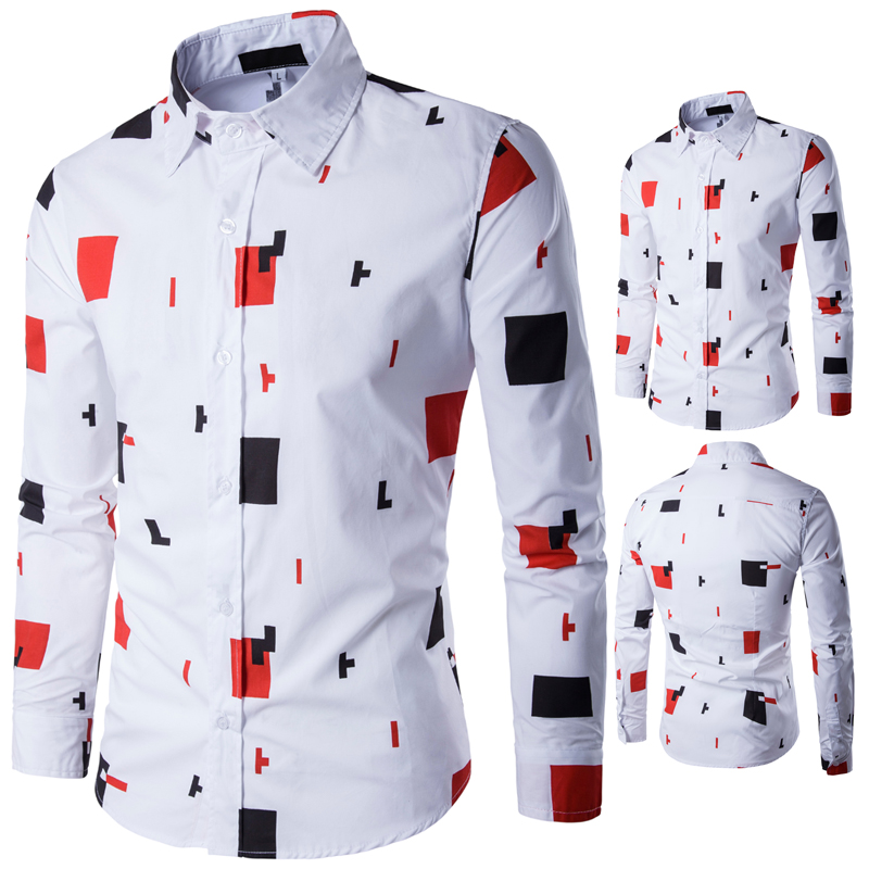 Men Shirt 2018 Spring New Hit Color Prints Mens Dress Shirts Fashion Large size Tide Mens Simple Long Sleeve Casual Shirt