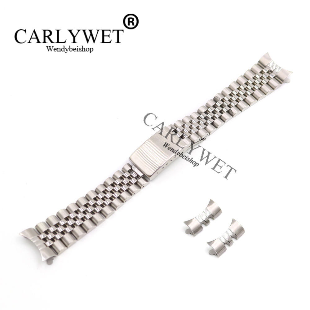 

CARLYWET 13 17 19 20 22mm Hollow Curved End Solid Screw Links Silver 316L stainless Steel Replacement Watch Band Strap Bracelet