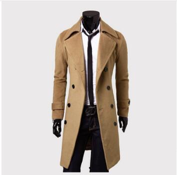 

2018 new fashion designer long woolen coat autumn and winter double-breasted windproof slim windbreaker men's large size, Black