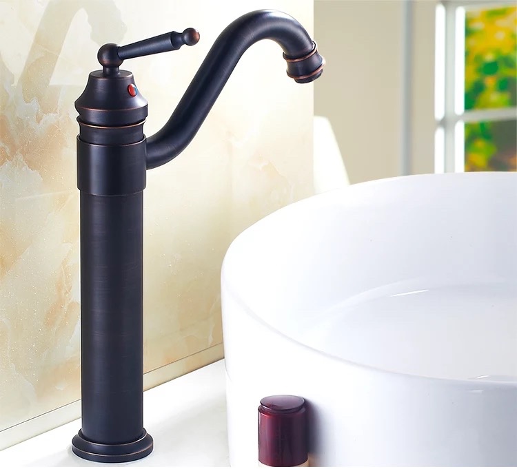 

rotary high Basin Faucets antique black color Deck Mounted Bathroom Mixer Faucets Black Finish With Diamond High Bathroom Sink Faucet