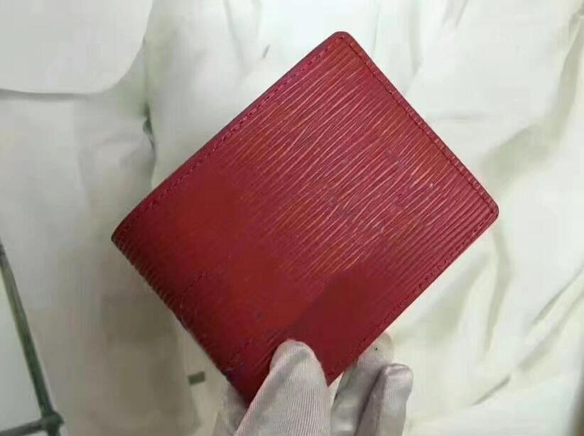 

Luxury Designer Brand Men Women Wallet Card Holders Signature Letter Short Wallets Men Classic Water ripple Pocket Purse, Red