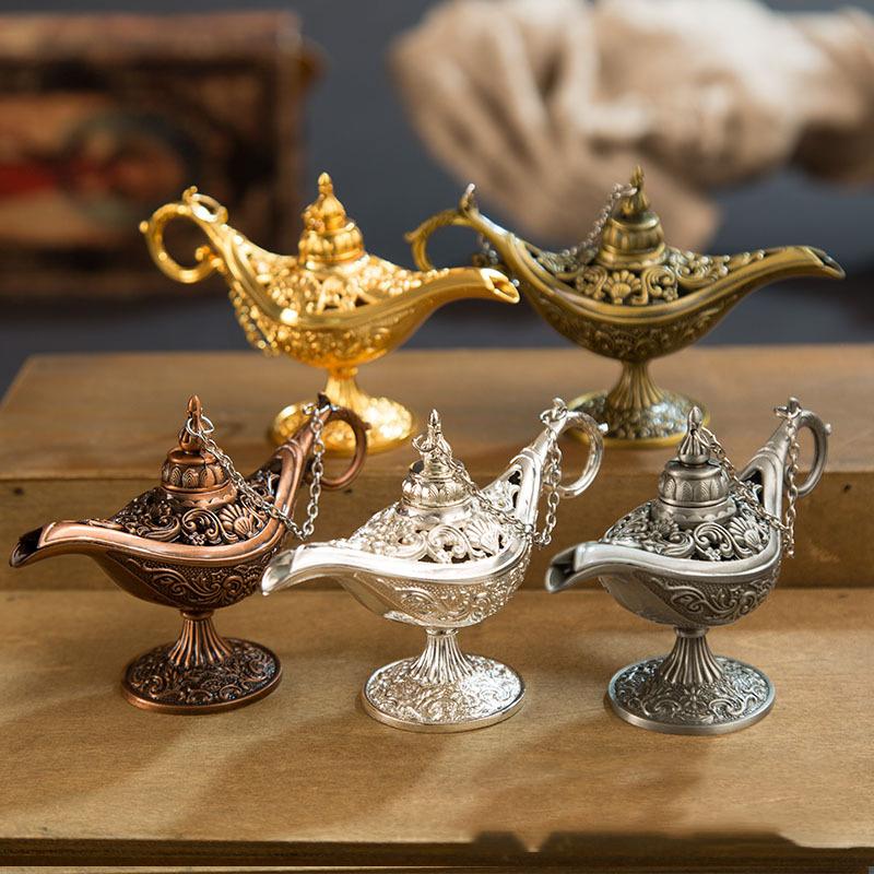

New Arrive Fairy Tale Aladdin Magic Lamp Vintage Censer Creative Metal Aroma Burner Multi Color Incense Burner