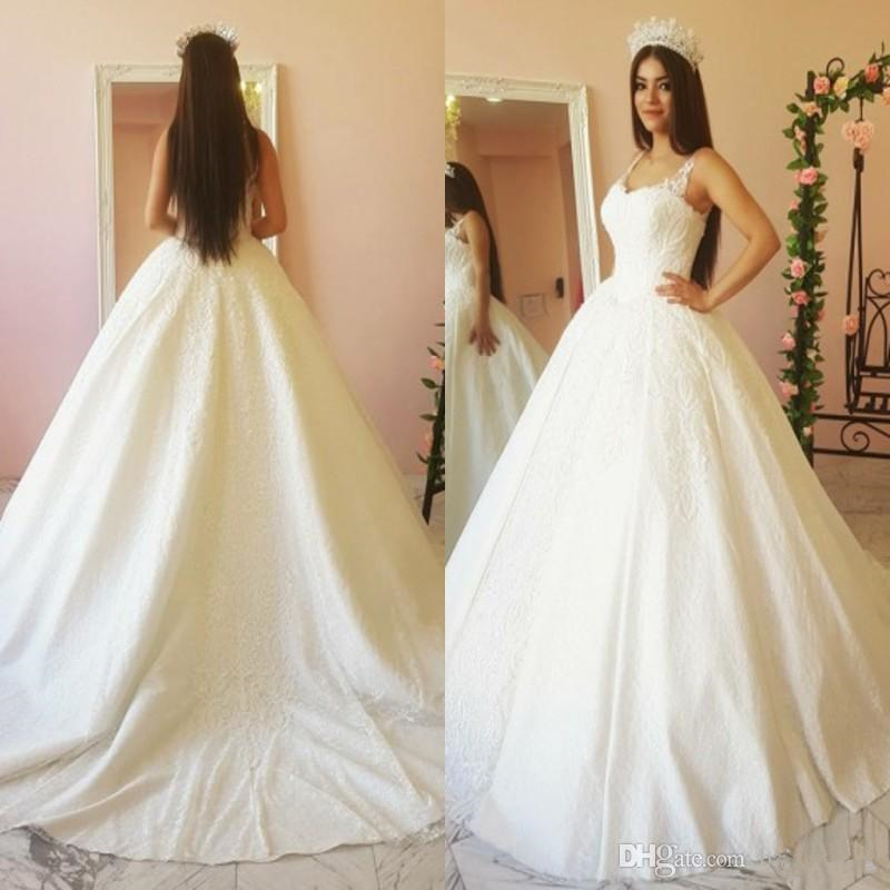 Holy White Ball Gown Wedding Dresses 2021 Spaghetti Straps Backless Appliqued Ruched Long Bridal Gowns Arabic Dubai Robe de soriee-image-414539503