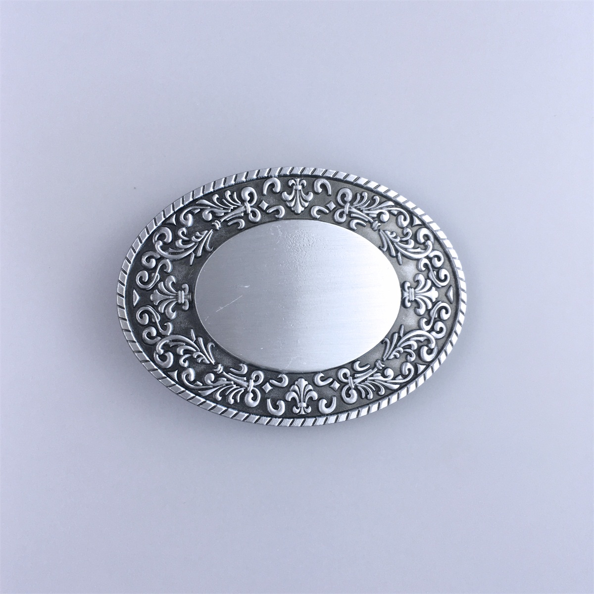 

New Vintage Cowboy Rodeo Rope Flower Oval Blank Belt Buckle Fitting for Drawing Printing Laser Engraving, Slivery;black