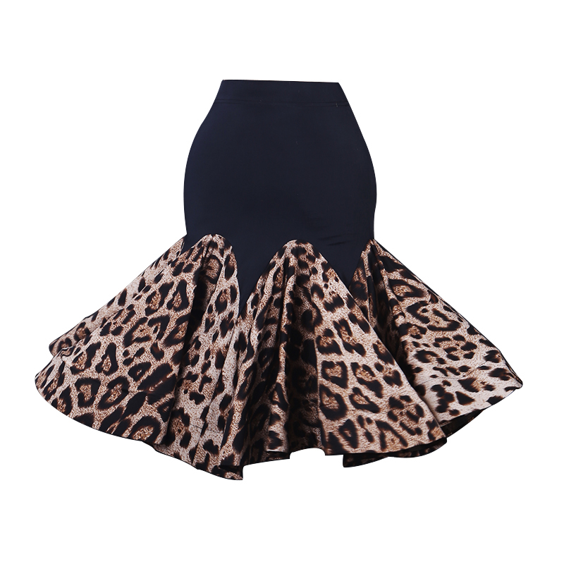 

Latin Dance Skirt Dance Wear Exquisite Quality D327 Patchwork Black with Leopard Print Ruffled Fluffy Hem