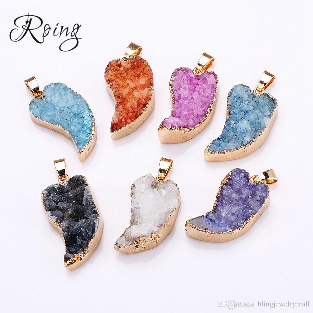 

Roing Natural Stone Pendants Handmade Wrapped Irregular Shaped Crystal Pendant Necklace Mix Color Stone Diy Jewelry Making C002