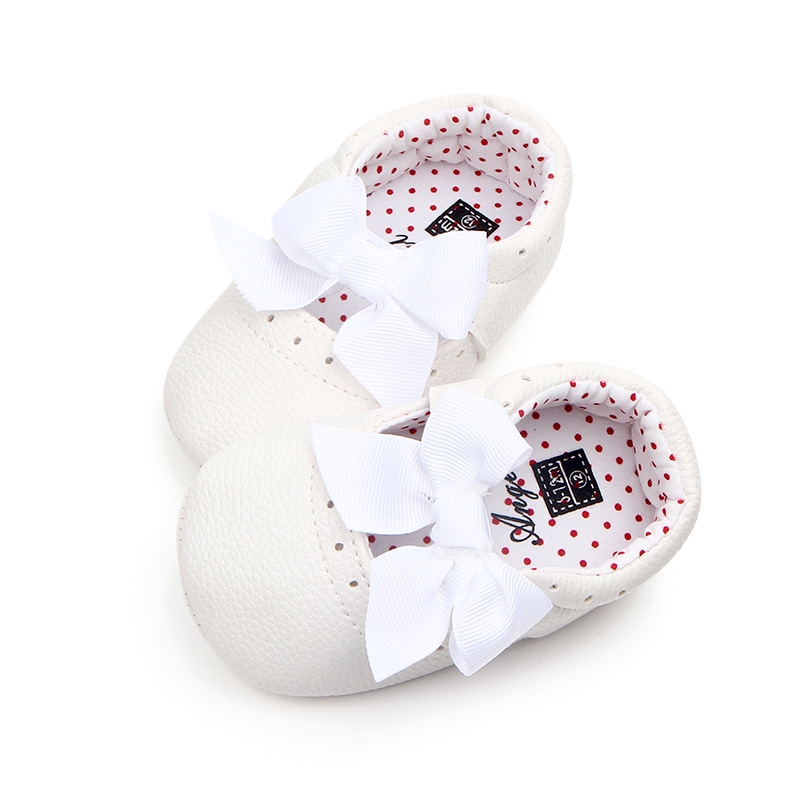 

Baby First Walkers Girl Shoes Moccasins Bow Princess Shoes Pu Leather Newborn Infant For Spring Girls 0-18Month, White