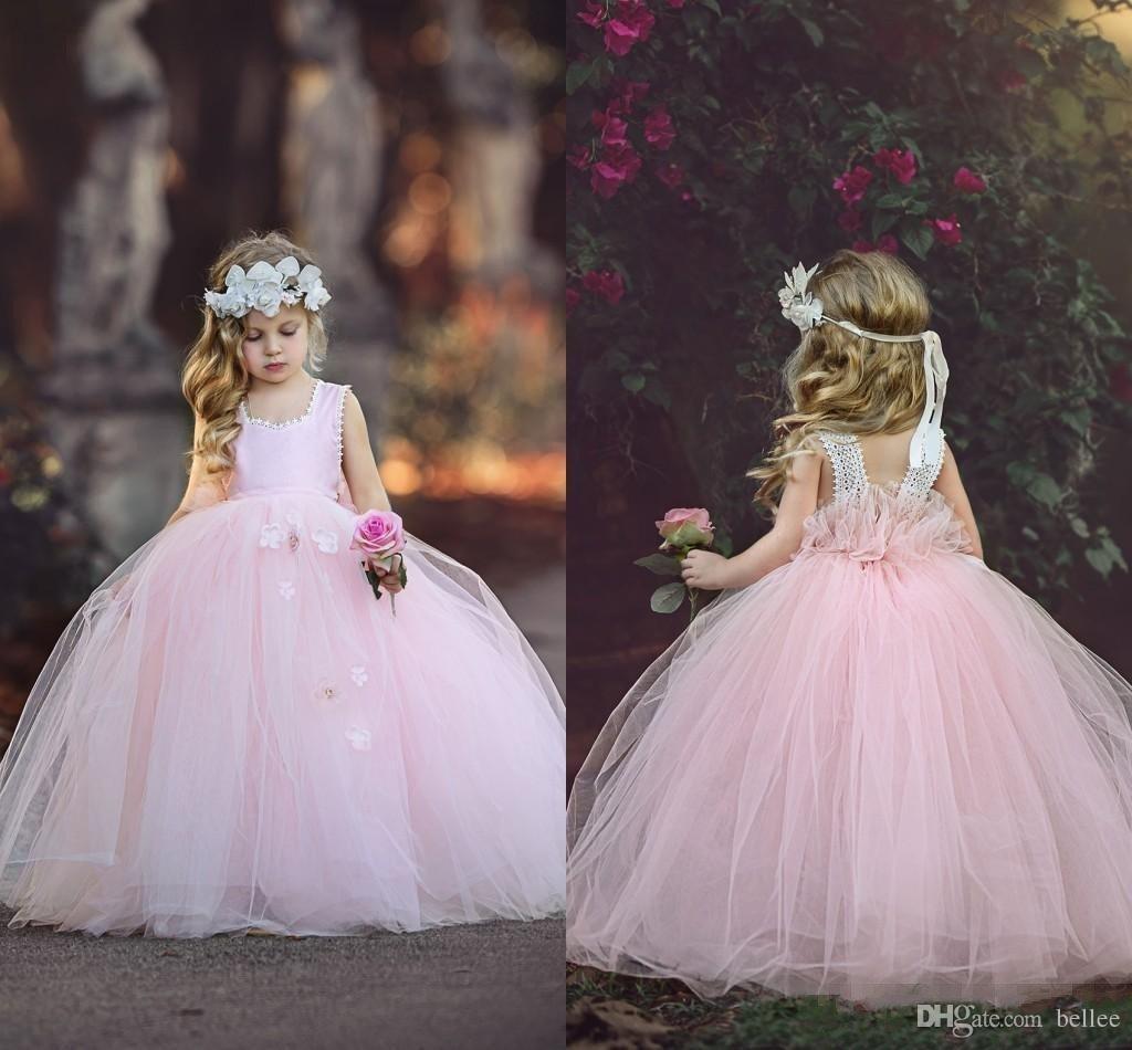 

Flower Girl Dresses Ball Gown Jewel Floor Length Flower Girls Pageant Dresses With Lace Applique Kids Formal Wear, Hunter