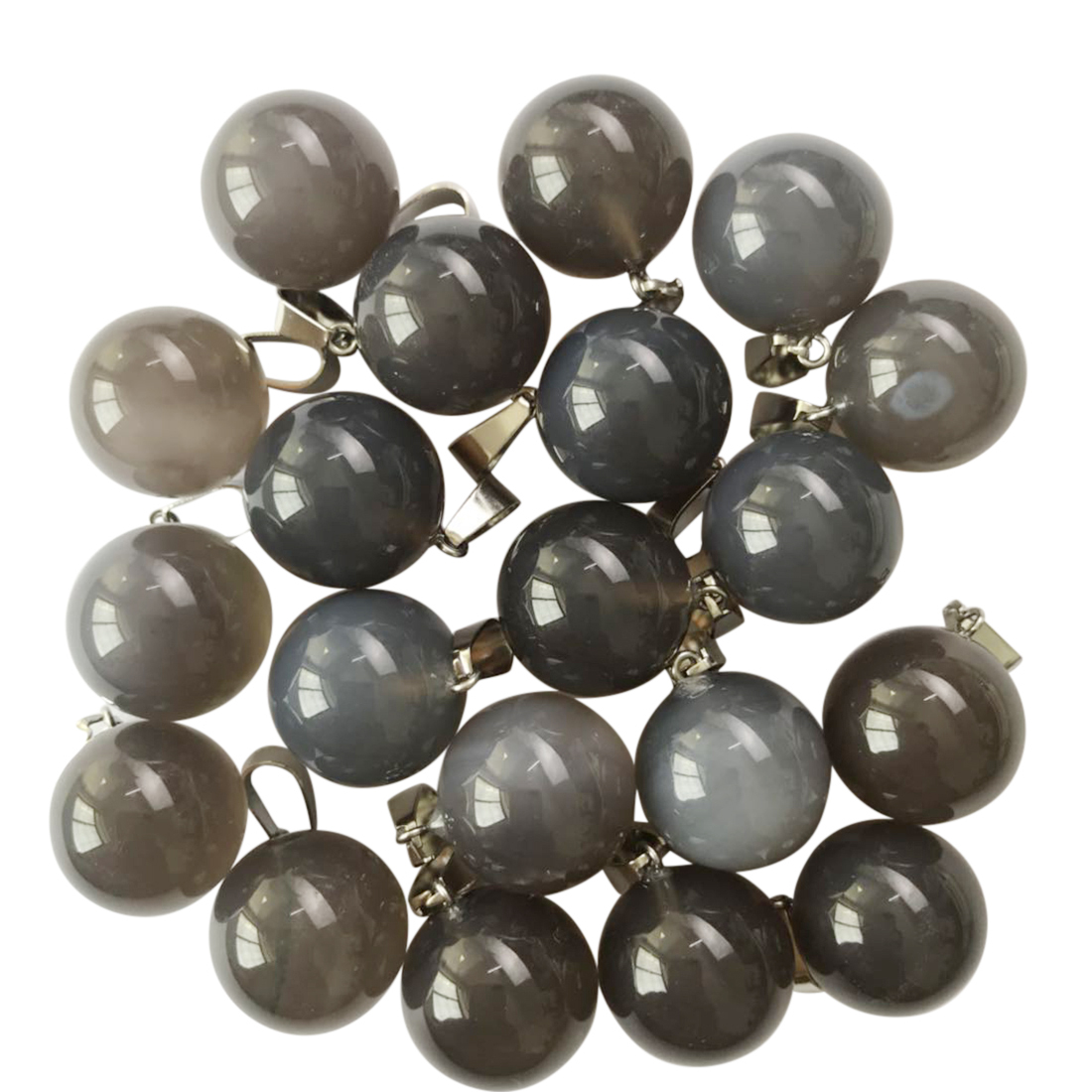 

fubaoying Wholesale 25pcs/lot High Quality natural Grey Agate round ball charms Pendant 16mm for Jewelry making Earrings Free Shipping, Silver