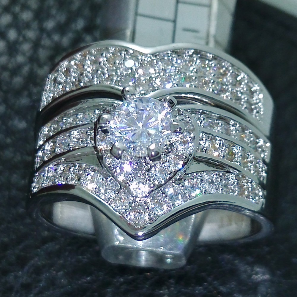 

Fashion Jewelry Fine Jewellery Gem cz 5A Zircon stone 10KT White Gold Filled Wedding Ring Set Sz 5-10 Free shipping R57