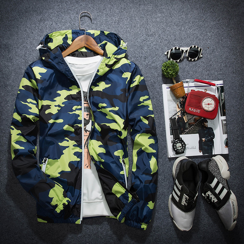Wholesale 2018 in spring and autumn new 3M reflective Zip Hooded Jacket camouflage windbreaker tide male youngsters