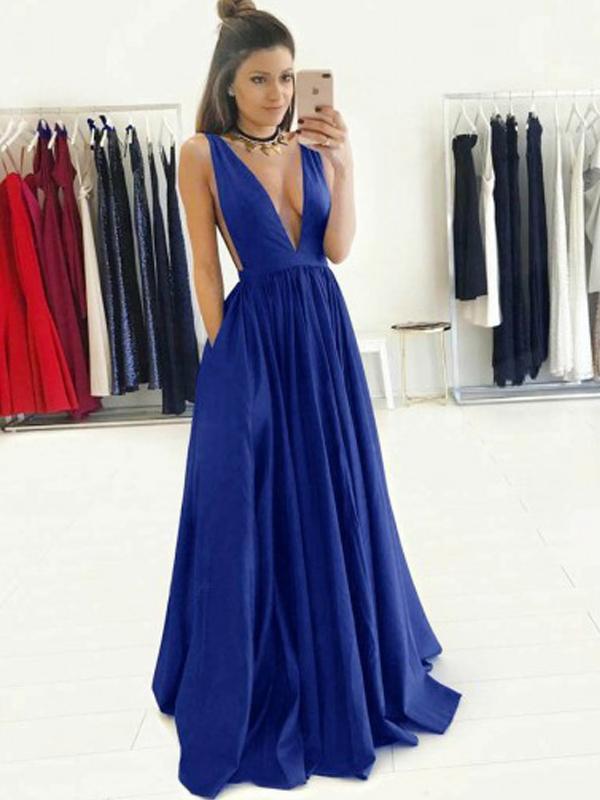 

Sexy Deep V Neck Dress Roay Blue A-line Long Evening Prom Dresses Backless Special Occasion Dress Party Wear Celebrity Dresses Sexy Prom Gowns, Chocolate