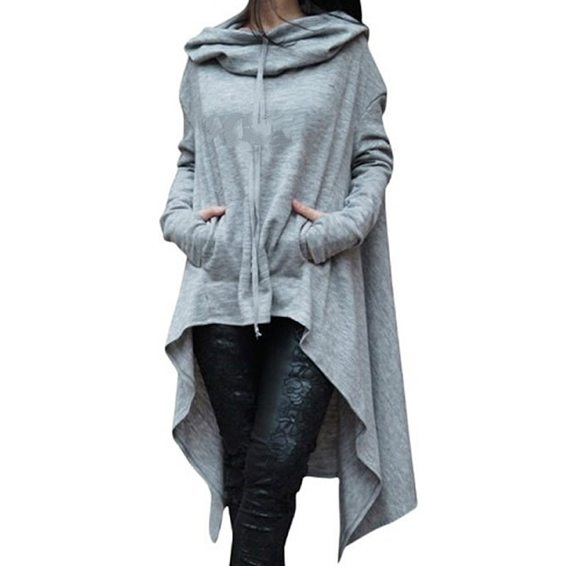Autumn and winter 2018 new European and American solid color women's long hooded sweater female