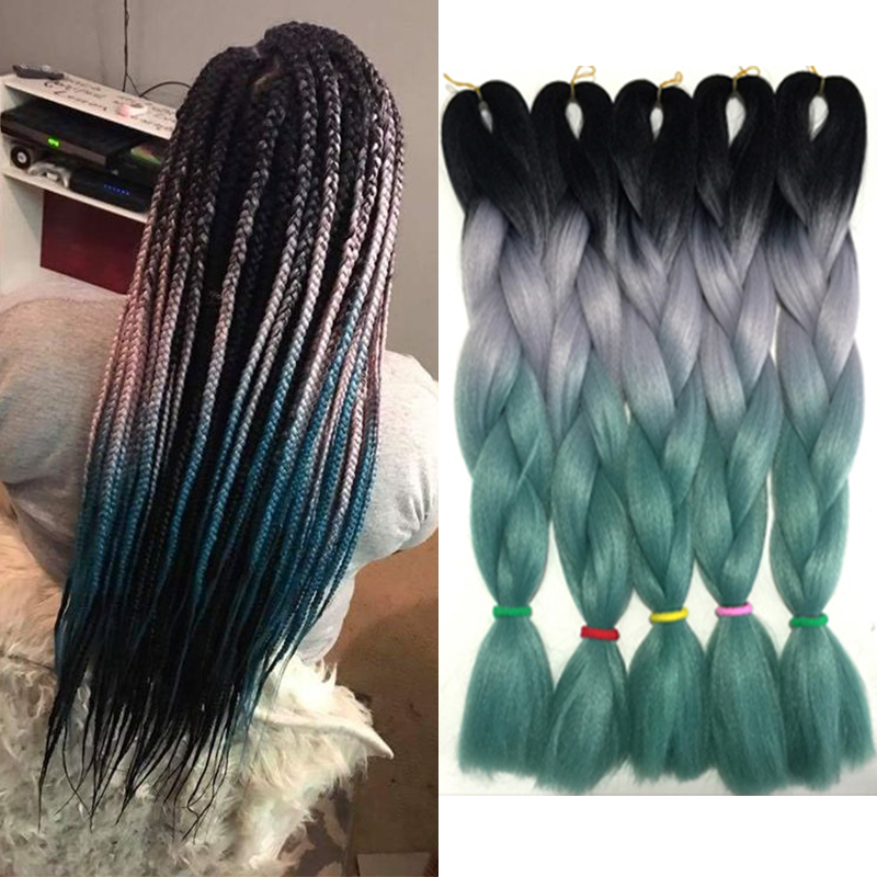 

Jumbo Braid Kanekalon Hair Three Tone Xpression Ombre Braiding African Crochet Braids 24 inch 100g Synthetic Hair Blonde White Blue Green