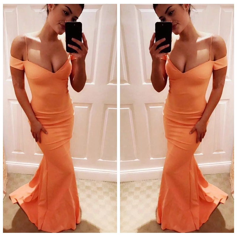 

Sexy Mermaid Prom Dresses 2019 Sweetheart Short Sleeve Spaghetti Backless Sweep Train Satin Evening Dresses Party Gowns Vestido De Festa, Ivory