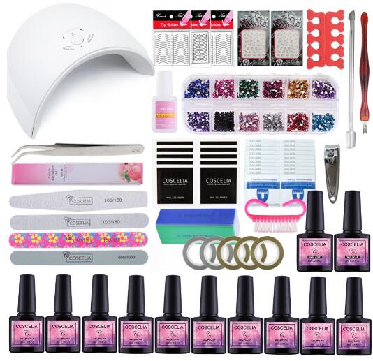 

Manicure Set Gel Nail Polish Set with Dryer Lamp 10 Colors Gel Varnish 8 ML free shipping, As pic