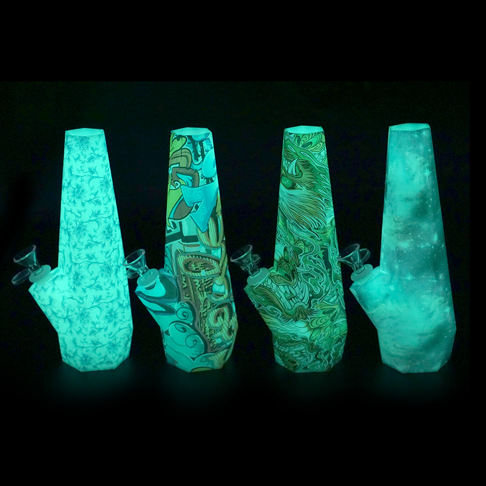 

glow in the dark diamond Silicone Bong 10'' Water Pipes for Smoking Glass Water Pipes Glass Bubblers For hot water hose pipe oil rig