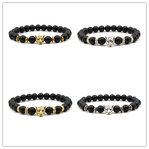 

8MM Matted Lava Black Stone Beads leopard head Bracelet Essential Oil Diffuser Women Men Fashion Bracelet Jewelry