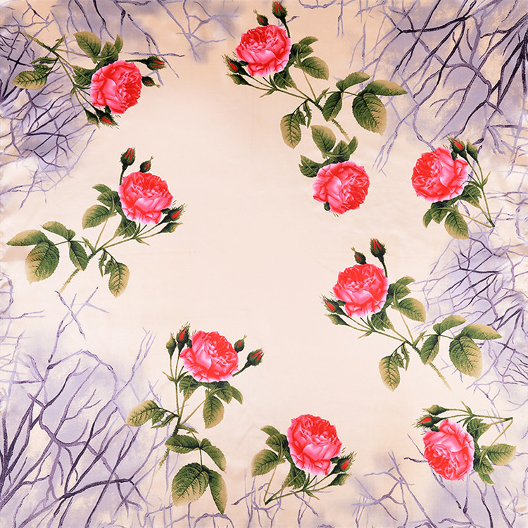 Nouvelle Arrivée Carré Femmes Foulards De Mode Floral Impression Bleu Enchanteresse Foulard Femme Foulard Soie Bandana Hijab 90 cm * 90 cm