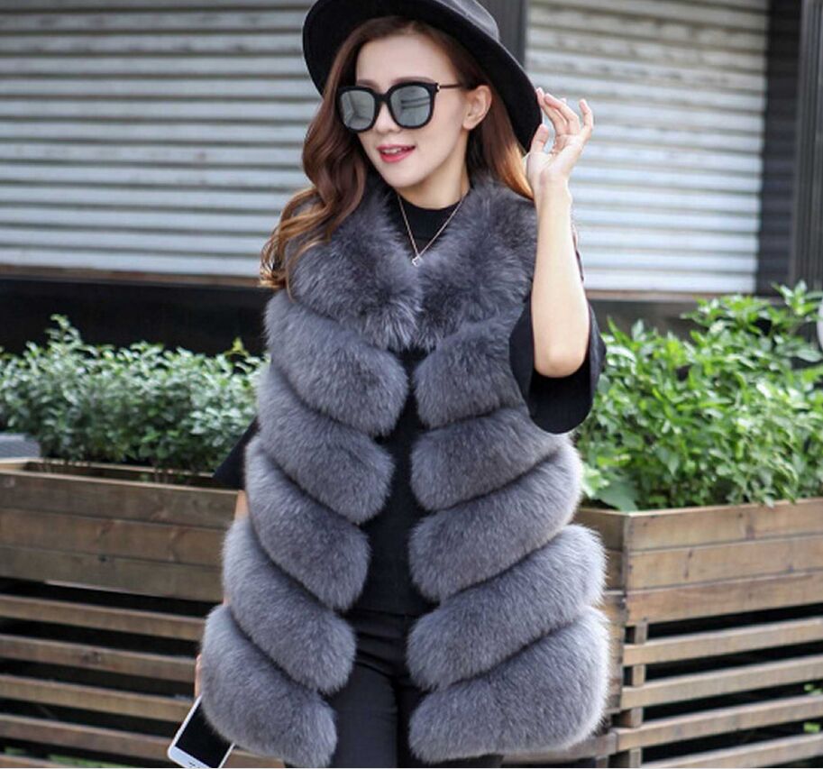 New Design Fashion Winter Women Fur Vest Faux Fox Fur Vests Woman Fake Coat Jacket Female Ladies Coats Size S-4XL