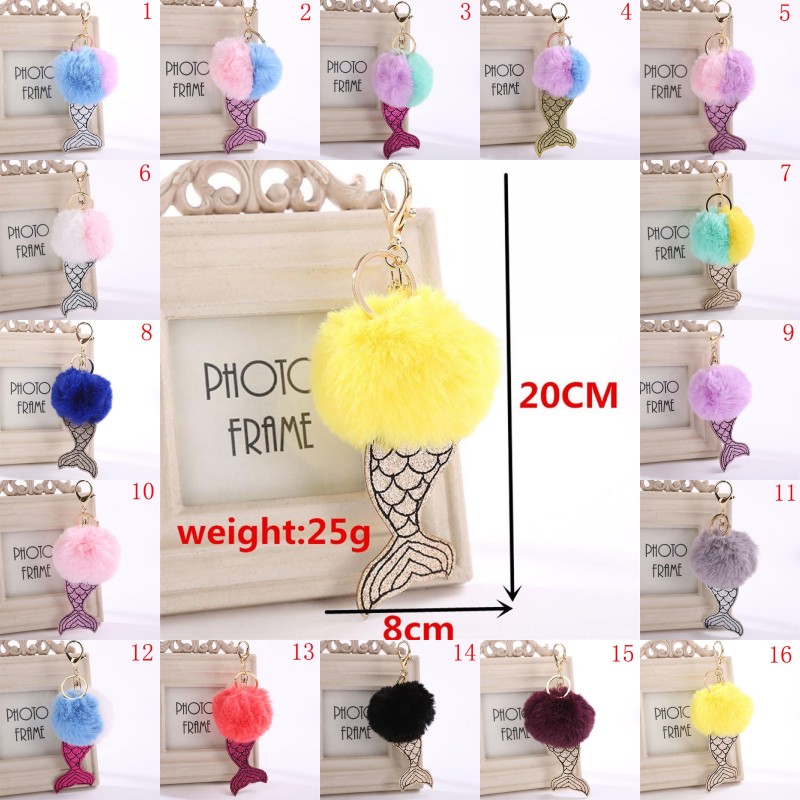

Mermaid Faux Rabbit Fur Key Buckle Car Keyring Mermaid Sequins Keychain Xmas Gift Handbag Decor 16 Colors
