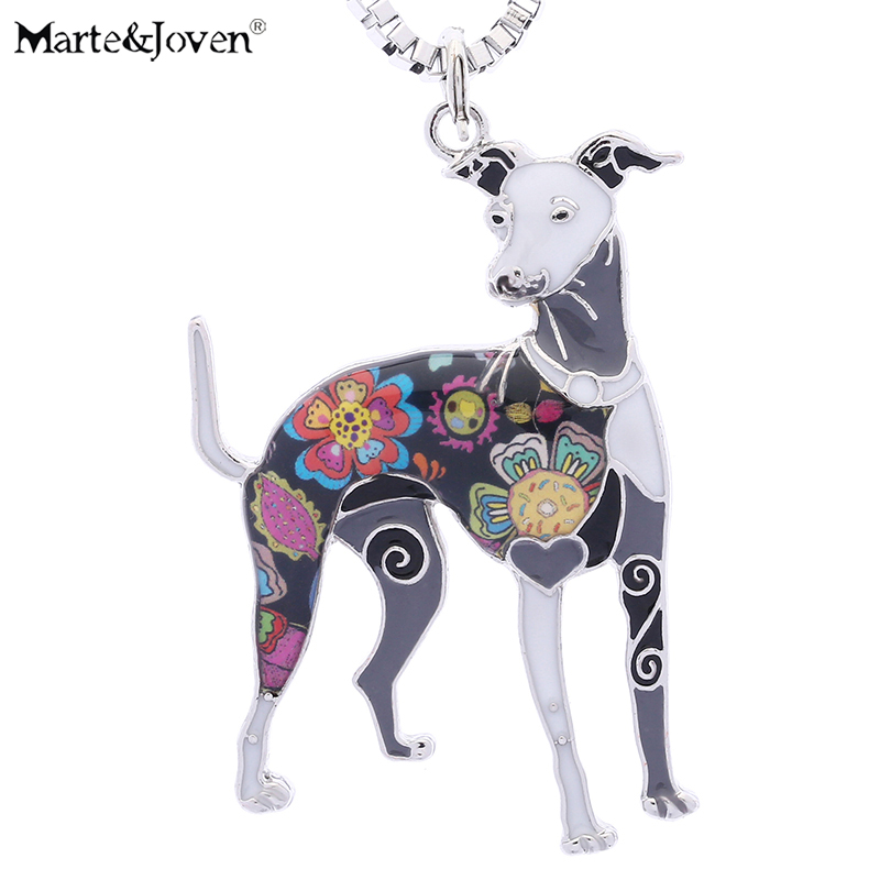 

Marte&Joven Multicolor Whippet Jewelry Gifts for Women Dog Lover Unique Enamel Pets Collection Dog Charm Pendant Necklace