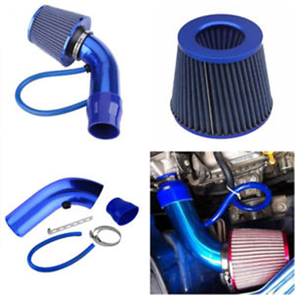 Car 3" 76mm Cold Air Intake Filter Alumimum Induction Kit Pipe Hose System Blue Universal New