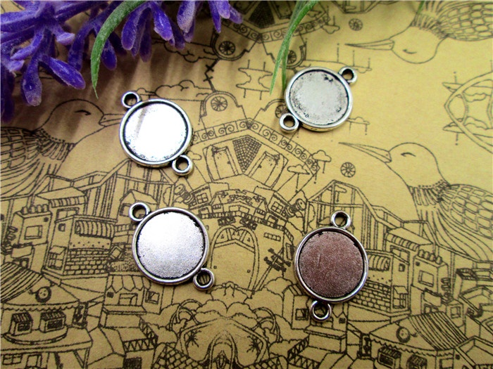 

120pcs--Antique Tibetan silver Cabochon Base Settings charm pendants, Base Settings connectors, 2 sided inner 10mm