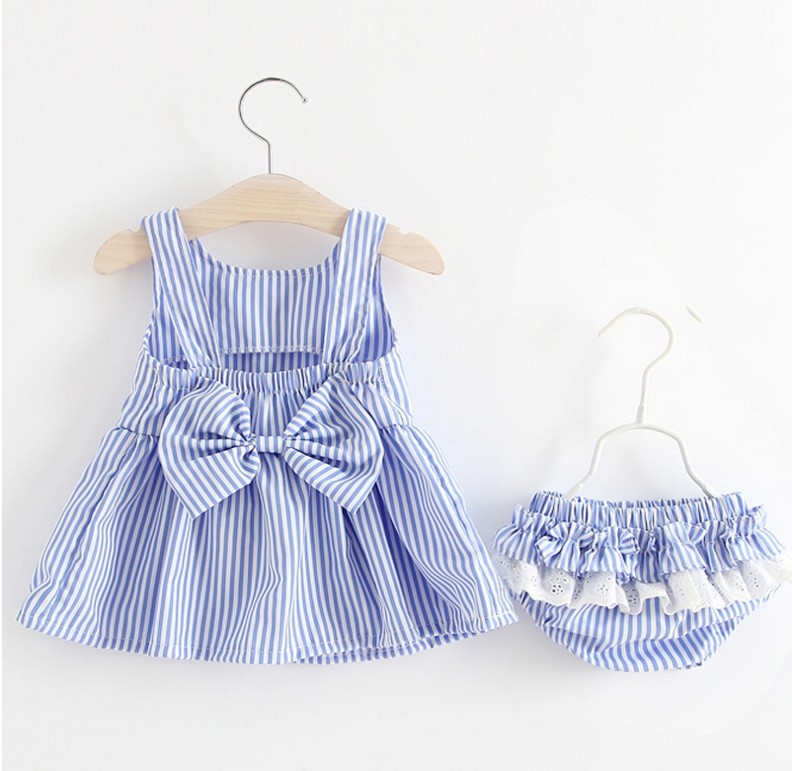 

Striped 2 Piece Dress Set Cotton Baby Girl Clothes Short Pants Cute Backless Summer Mini Dresses Sets 18050401, Pink