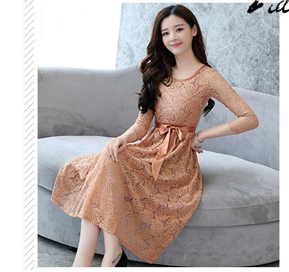 

Autumn new style cultivate one's moral character lace long dress frenulum long sleeves woman small pure and fresh Korean, Khaki