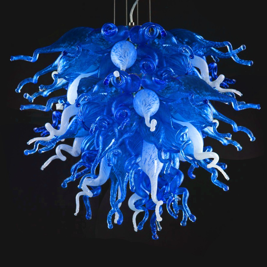 

Pendant Lamps China LED Flush Mounted Pendant-Lamps Handmade Blown Glass Chandelier Lighting Murano Chandeliers Blue and White Color