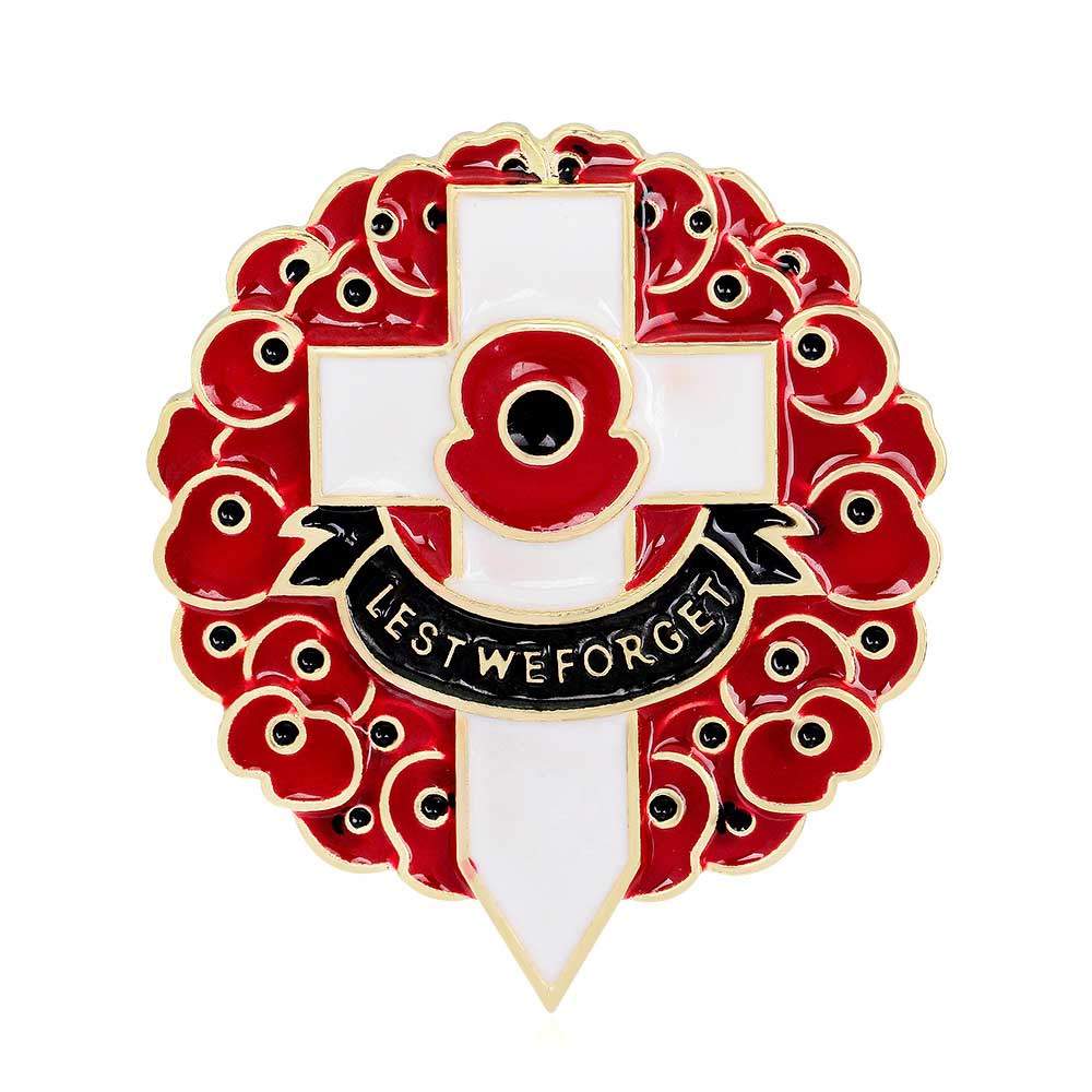 

Lest We Forget Red Poppy Flower Cross Brooch Pin For Women Men Suit Broach Anniversary Badge Enamel Breastpin UK Legion Remembrance Day