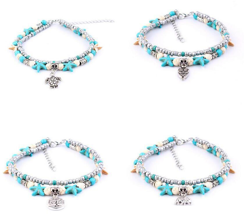 

Double Layer Anklets Bracelets Fashion Foot Chain Jewelry For Women Owl/Turtle/Elephant/Tree Of Life Yogo Anklets