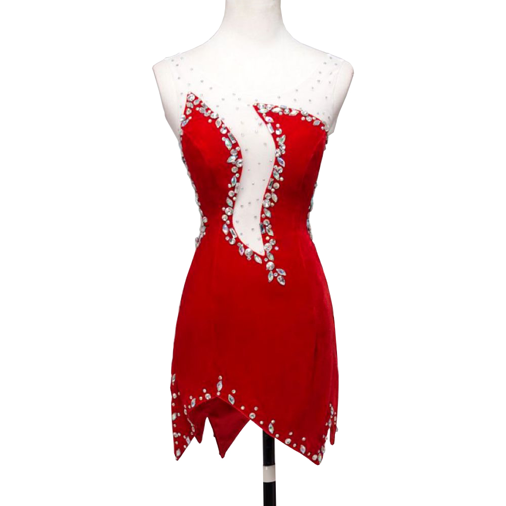 

2018 NEW Spring Runway Dresses Patchwork Velvet with Net Fabric Elegant Dress D347- 3 Colors with Shinning Rhinestones, Red