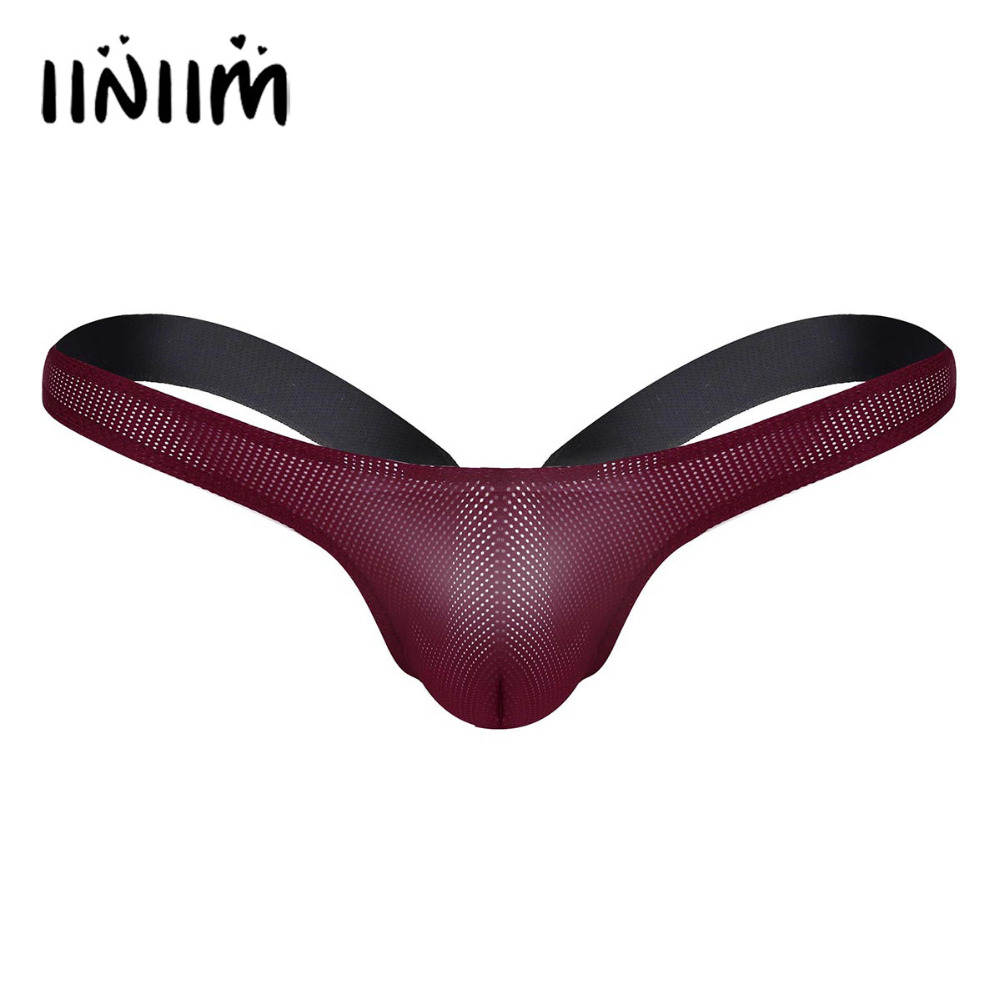 

iiniim Mens Mesh See Through Wetlook Stretchy Open Back Gay Panties Jockstrap Bikini G-string Thong String Homme Underwear, Black