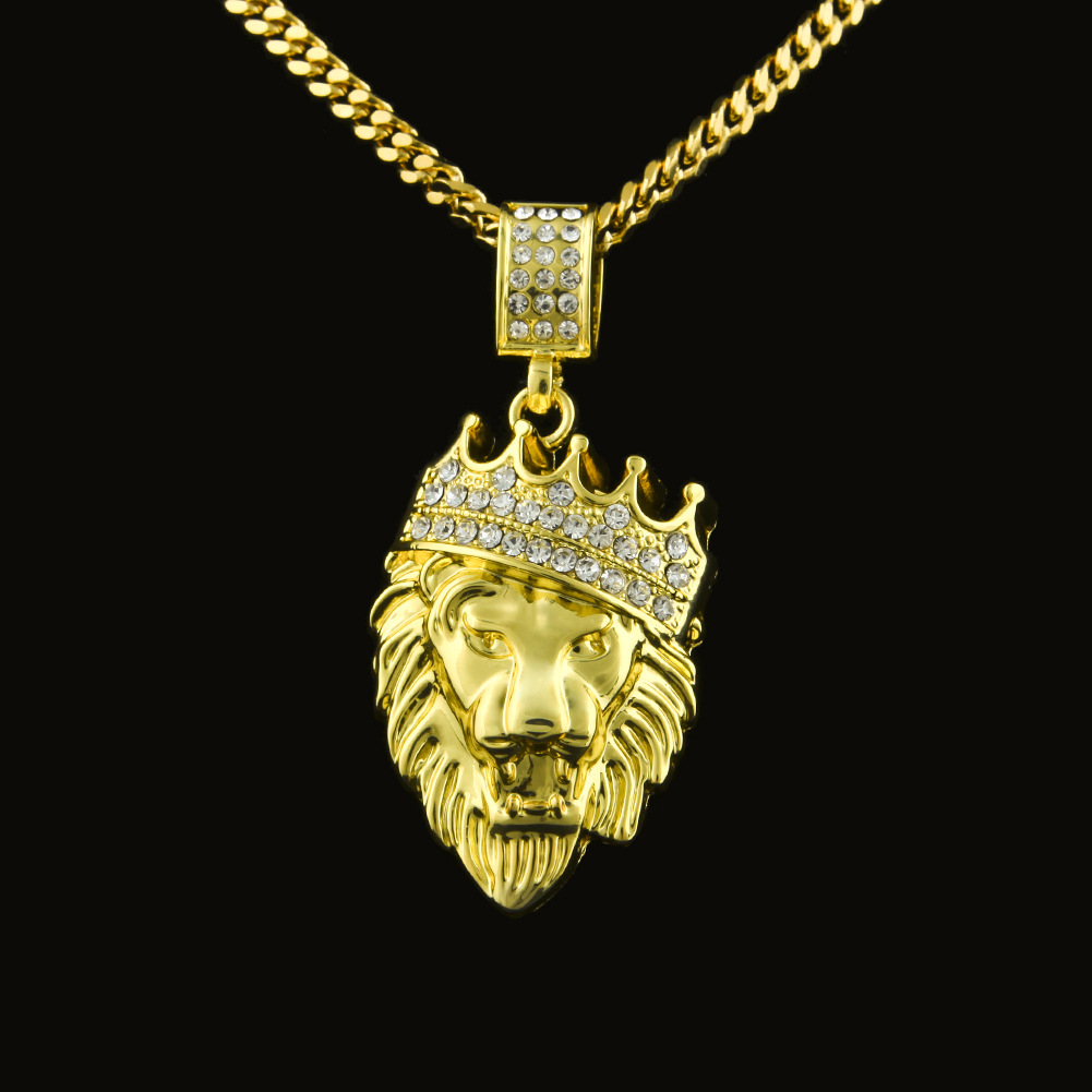 

2018 Hot Mens Hip Hop Jewelry Iced Out 18K Gold Plated Fashion Bling Bling Lion Head Pendant Men Necklace Gold Filled For Gift/Present, Silver