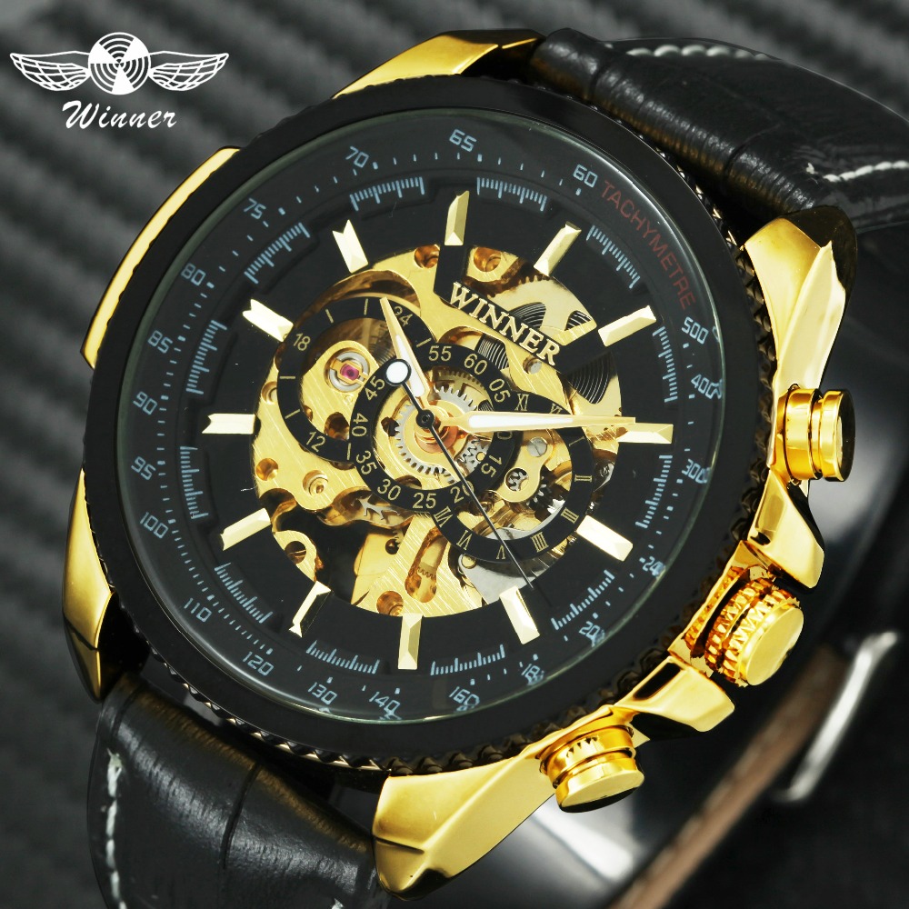 Winner 2017/ Mode Homme montres pour homme remontage m/écanique Leather montre m/âle Montre-bracelet Produit de marque de luxe montre de Business