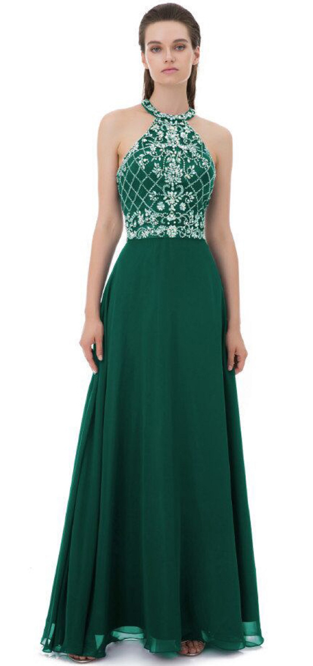 halter neck maxi evening dress