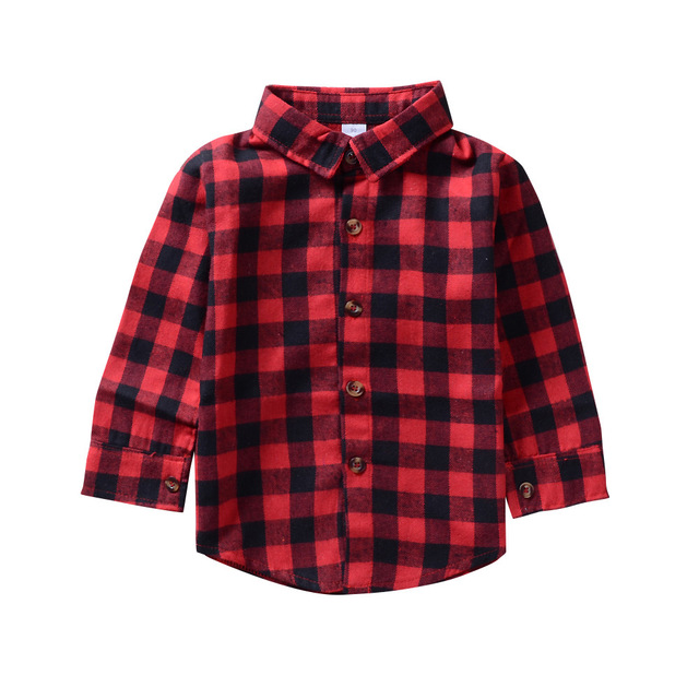2018 Spring Baby Boys Girls Long Sleeve Shirt Plaids Red Black Checks