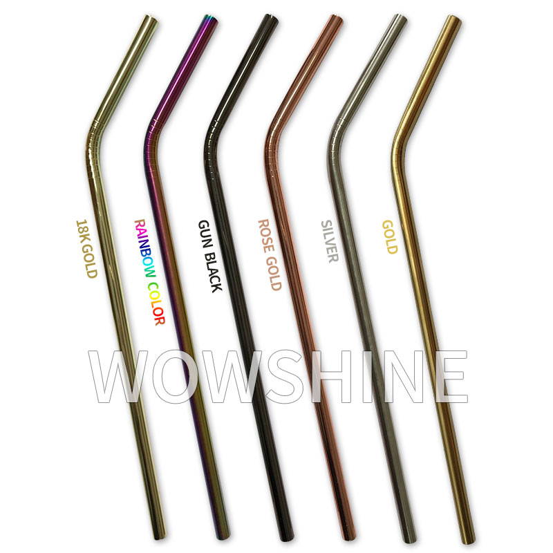 Wowshine 18K Or / Rosegold / Pistolet noir / en acier inoxydable 304 Paille de boisson 100pcs / lot 6 * 215mm Grossistes Lave-vaisselle Safe