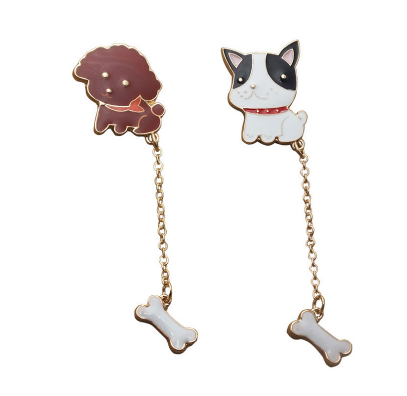 Wholesale Cute Teddy Dog with Chain Bone Enamel Pins Suit Short Collar Backpack Hat badge Lapels Gift for Children Women Brooch 2018 New-image-414156544