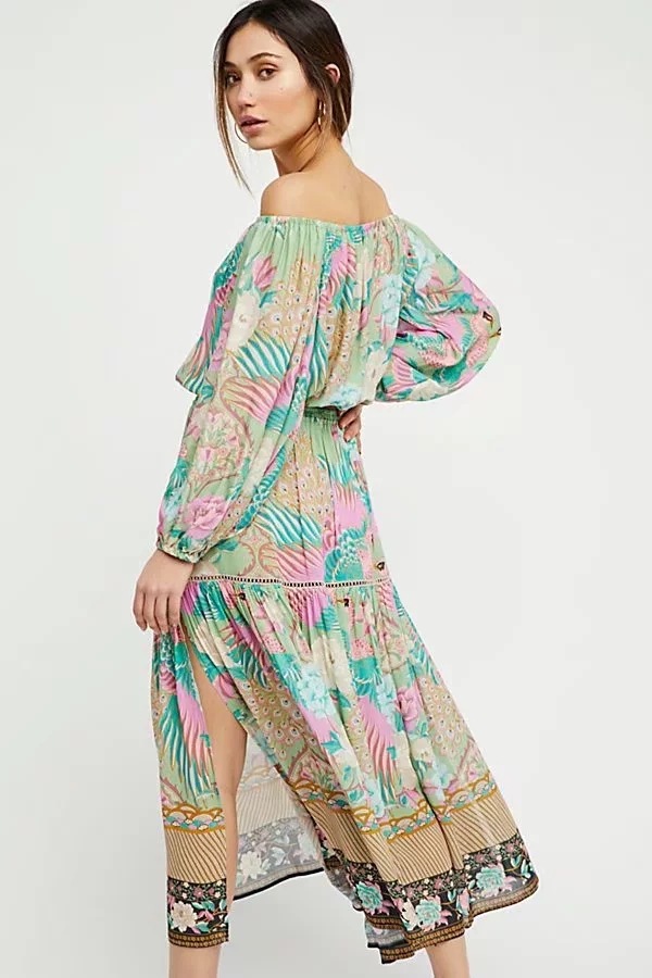 

Women Summer Dress Spring and Autumn Long Shirt + Skirt Casual Two-piece Dress Suits Boho Beach Vinatge Floral Print Long Dresses, As the picture show