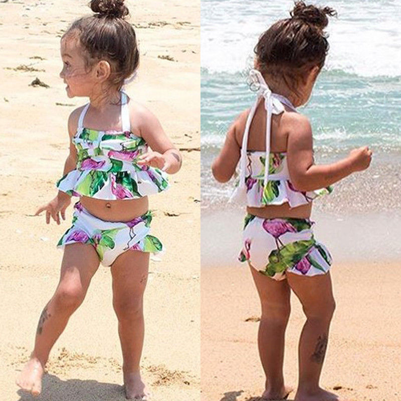 

Brand New Newborn Toddler Infant Child Kid Baby Girl Flamingo Swimwear Swimsuit Bikini 2Pcs Set Bathing Suit Costume 1-6T, Green