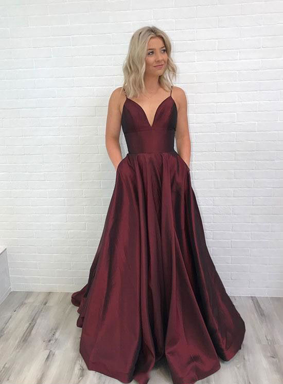 

Hot Selling Spaghetti Straps Long Dark Burgundy Prom Dresses Evening Dresses for Women Under 100 In Stock, White