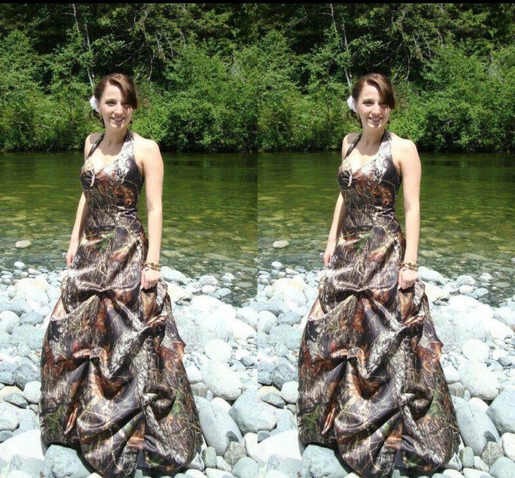 2019 Fashion Camo Wedding Dresses Halter Top Draped Open Back Custom Made Beach Bridal Gowns Country Wedding Dresses Plus Size