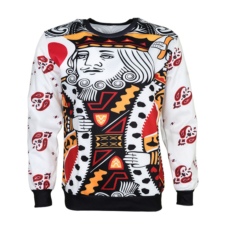 

Wholesale Male Female Factory Fashion 2018 O-neck long-sleeve sweater casual 3D poker king of hearts print men sweatshirt pullover Ypf78, 1#