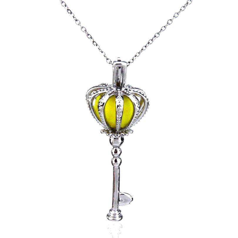 

Silver Long Key Beauty Crown Princess Cute Hollow Diffuser Locket Women Aromatherapy Beads Pearl Cage Necklace Pendant-Boutique gift